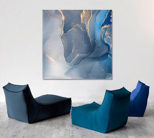 ABSTRACT MARBLE Tender Blue Modern Art Fluid Art, Oriental Marbling Canvas Print Artesty