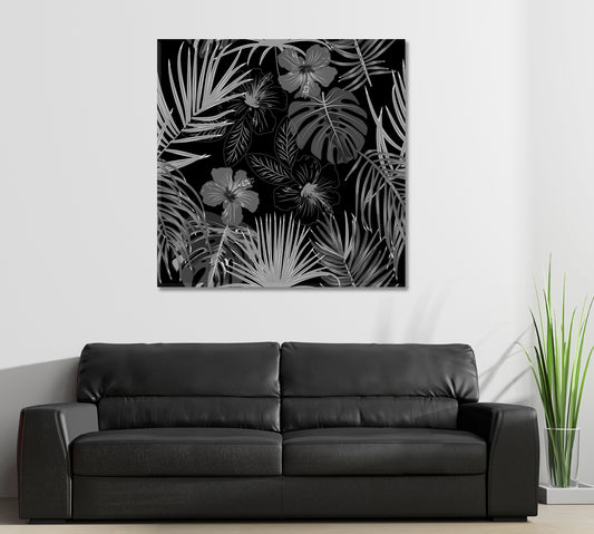 Abstract Monstera Flowers Tropical Jungle Leaves Palm Tree B & W Tropical, Exotic Art Print Artesty