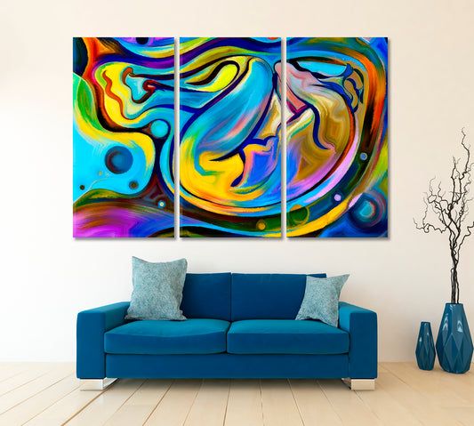 Human Being, Human Figure Curves and Colors Consciousness Art Artesty 3 panels 36" x 24"