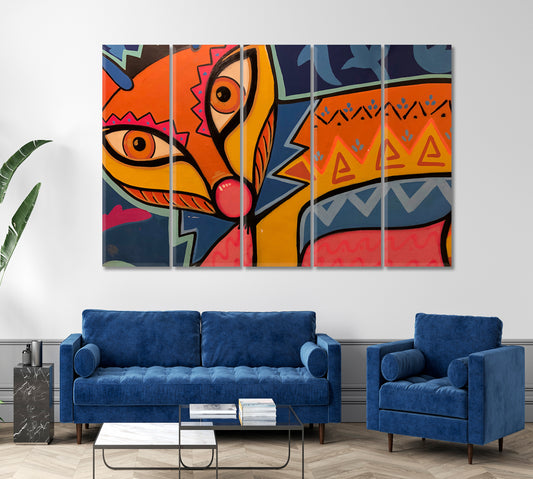 ABSTRACT FOX Vivid Modern Painting Abstract Art Print Artesty 5 panels 36" x 24"