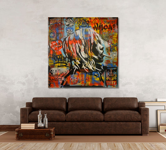 ABSTRACT Expressionism Colorful Woman Face Grunge Banksy Style | Square Contemporary Art Artesty