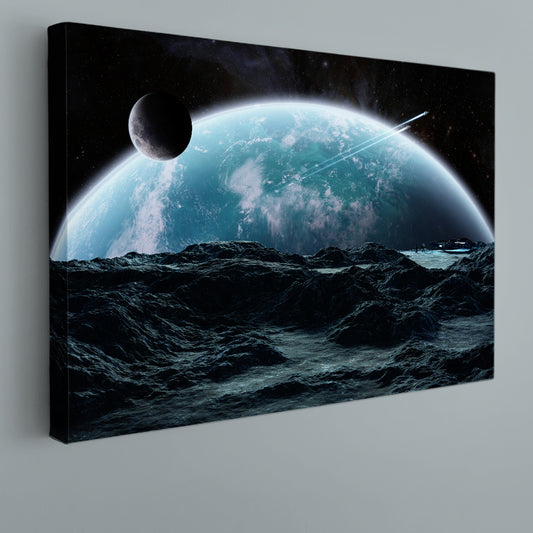 Astronauts Spaceship Exploring Asteroid NASA Poster Celestial Home Canvas Décor Artesty 1 panel 24" x 16"