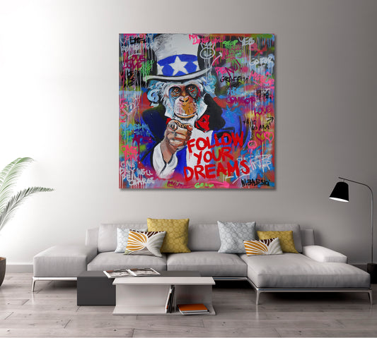 GRAFFITI GRUNGE STYLE Follow Your Dreams Drip Paint Expressionism Canvas Print - Square Contemporary Art Artesty