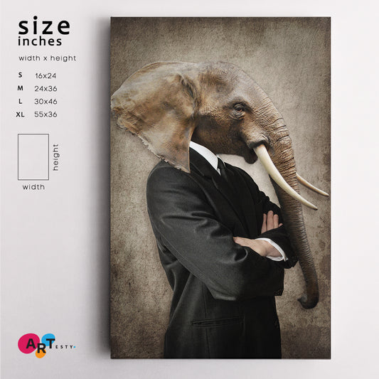 Man Elephant Head Vintage Style Art Office Wall Art Canvas Print Artesty