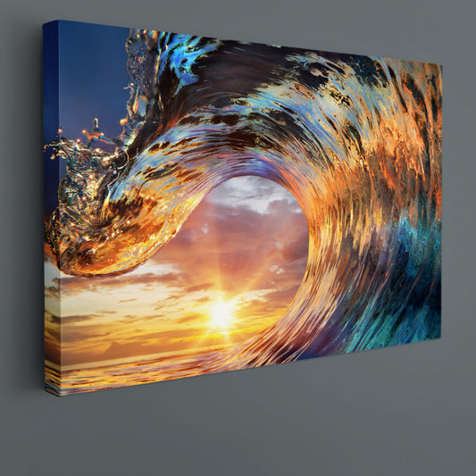 Colorful Ocean Wave Seawater Sunset Light Beautiful Clouds Nautical, Sea Life Pattern Art Artesty