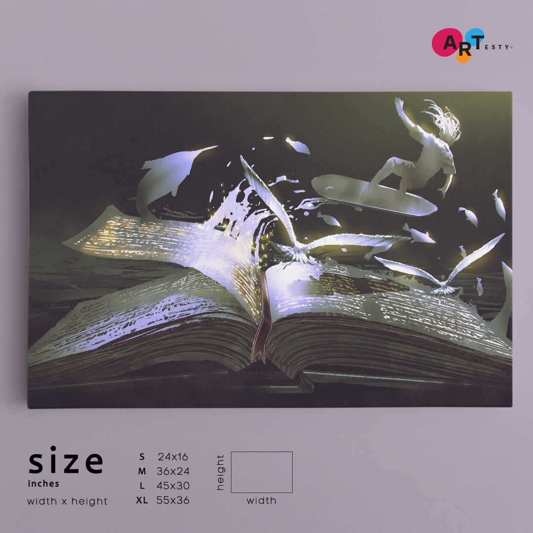 Open Magic Book And Surfer Abstract Painting Contemporary Art Artesty