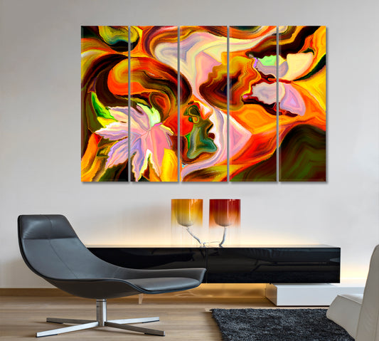 Nature of Everything. Human autumn leaf and Butterfly Multi Color Patterns Abstract Art Print Artesty 5 panels 36" x 24"