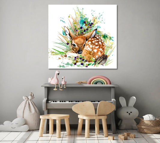 BAMBI Fawn Sweet Kids Baby Nursery Room Decoration | S Kids Room Canvas Art Print Artesty