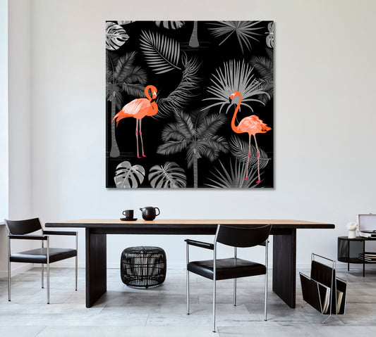 Abstract Tropical Jungle And Flamingo Poster Tropical, Exotic Art Print Artesty