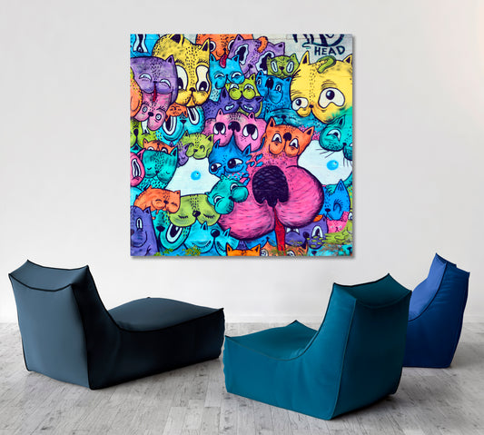 FANNY CATS Abstract Graffiti Painting Kids Room Canvas Art Print Artesty