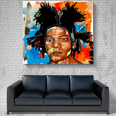 Jean Michel Basquiat Portrait Street Art Graffiti - Square Panel Contemporary Art Artesty 1 Panel 46"x46" 