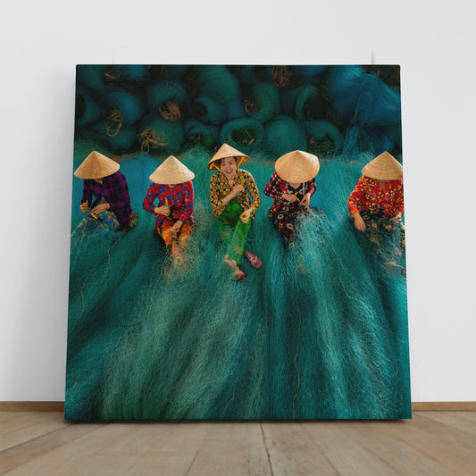 Vietnamese Woman Repair Fishing Net Poster Scenery Landscape Fine Art Print Artesty