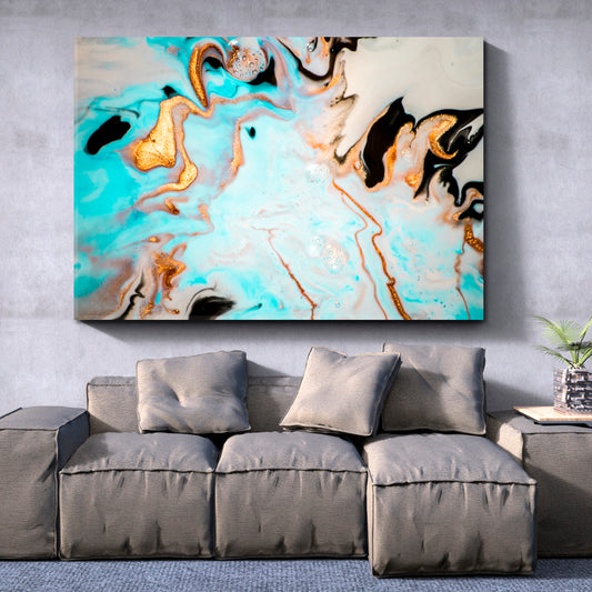 Abstract Modern Marble Unusual Trendy Contemporary Fluid Art, Oriental Marbling Canvas Print Artesty