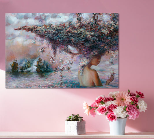 TREASURE ISLAND Fantasy Hairstyle Canvas Print Surreal Fantasy Large Art Print Décor Artesty