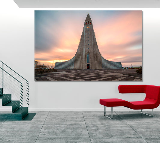 Boreal Polar Aurora Hallgrímskirkja Largest Church Iceland Reykjavík Beautiful Sunrise Landscape Canvas Print Scenery Landscape Fine Art Print Artesty
