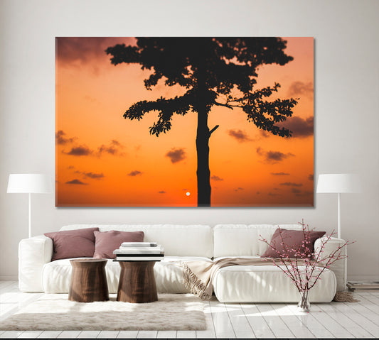 EXOTIC SAVANNAH Amazing Romantic Colorful Red Sunset Tropical Landscape Canvas Print Nature Wall Canvas Print Artesty