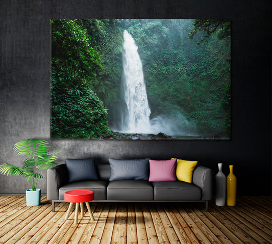 Powerful Nung-Nung Waterfall Jungle Tropical Rainforest Bali Scenic Landscape Canvas Print Scenery Landscape Fine Art Print Artesty