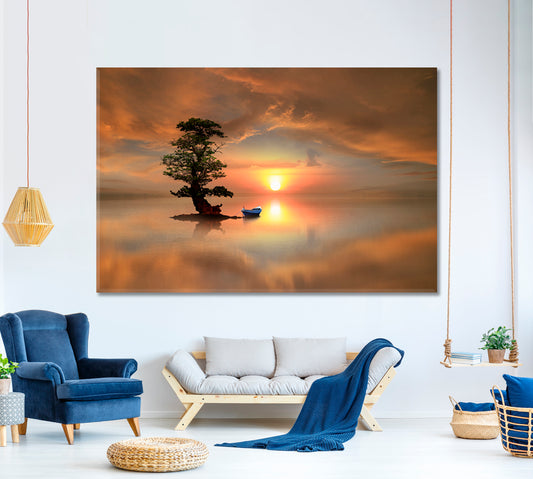 LONELY TREE Boat Artistic Landscape Scenery Pictorial Art Canvas Print Scenery Landscape Fine Art Print Artesty 1 panel 24" x 16"