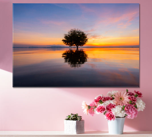 Breathtaking Landscape Inspired by Nature Sunset Over Water Flooded Trees Scenery Landscape Fine Art Print Artesty
