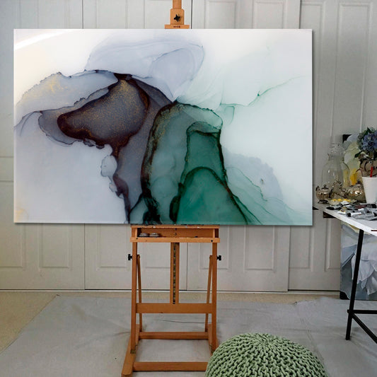 Ink Colors Dark Purple Blue Green Veins Alcohol Ink Flow Fluid Art, Oriental Marbling Canvas Print Artesty