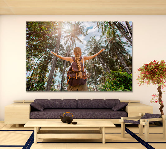 TRAVELING AROUND THE WORLD Girl in the Jungle Sport Active Lifestyle Concept Traveling Around Ink Canvas Print Artesty 1 panel 24" x 16"