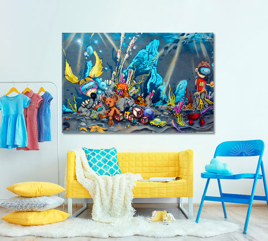 WORLD OF TOYS UNDERWATER Sea Diver Street Art Montreal Graffiti Street Art Canvas Print Artesty
