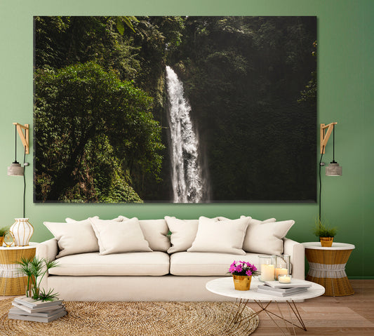 Huge Waterfall Nung Nung Bali Jungle Rainforest Scenic Landscape Nature Wall Canvas Print Artesty 1 panel 24" x 16"