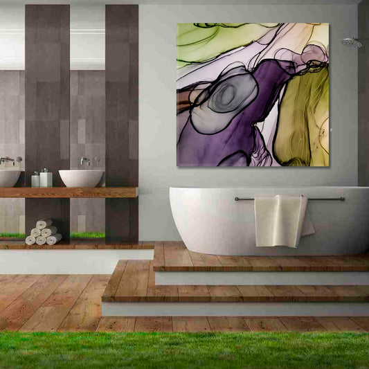 MARBLE Alcohol Ink Mix Burgundy Dark Olive Green Fluid Art, Oriental Marbling Canvas Print Artesty