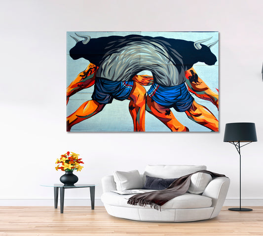 BULLFITING Street Art Canada Montreal Bull Fight Abstract Vibrant Graffiti Canvas Print Street Art Canvas Print Artesty