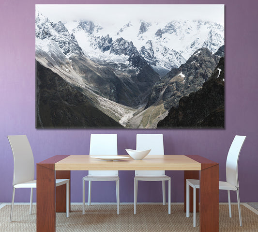 Snowy Mountain Ridge Peak Cold Cloudy Elbrus Landscape Scenery Landscape Fine Art Print Artesty 1 panel 24" x 16"