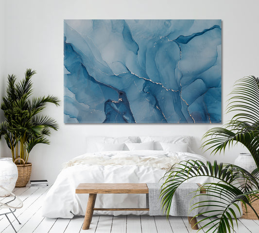 BLUE SKY Ink Colors Translucent Abstract Marble Veins Fluid Art, Oriental Marbling Canvas Print Artesty 1 panel 24" x 16"