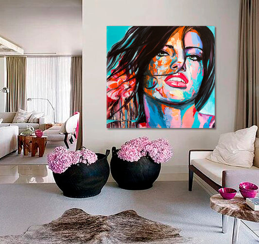 INSPIRED BY NATURE Bright Expressions Beautiful Woman Contemporary Art - Square Panel People Portrait Wall Hangings Artesty 1 Panel 12"x12"