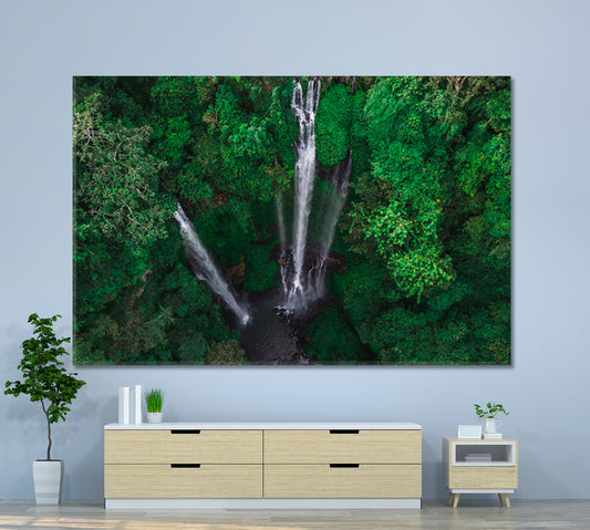 Tropical Jungle Rainforest Famous Sekumpul Waterfalls Bali Indonesia Picturesque Landscape Canvas Print Nature Wall Canvas Print Artesty