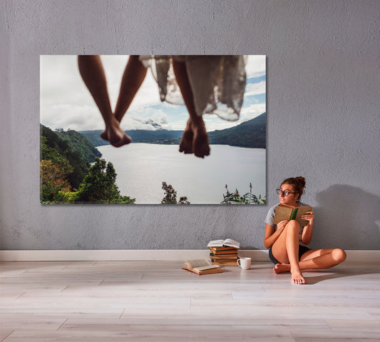 ABOVE MOUNTAIN Beautiful Lake Freedom and Travel Concept Traveling Around Ink Canvas Print Artesty 1 panel 24" x 16"