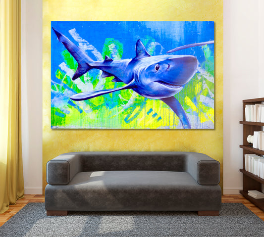 SHARK San Diego CA USA Street Art Abstract Vibrant Graffiti Canvas Print Animals Canvas Print Artesty