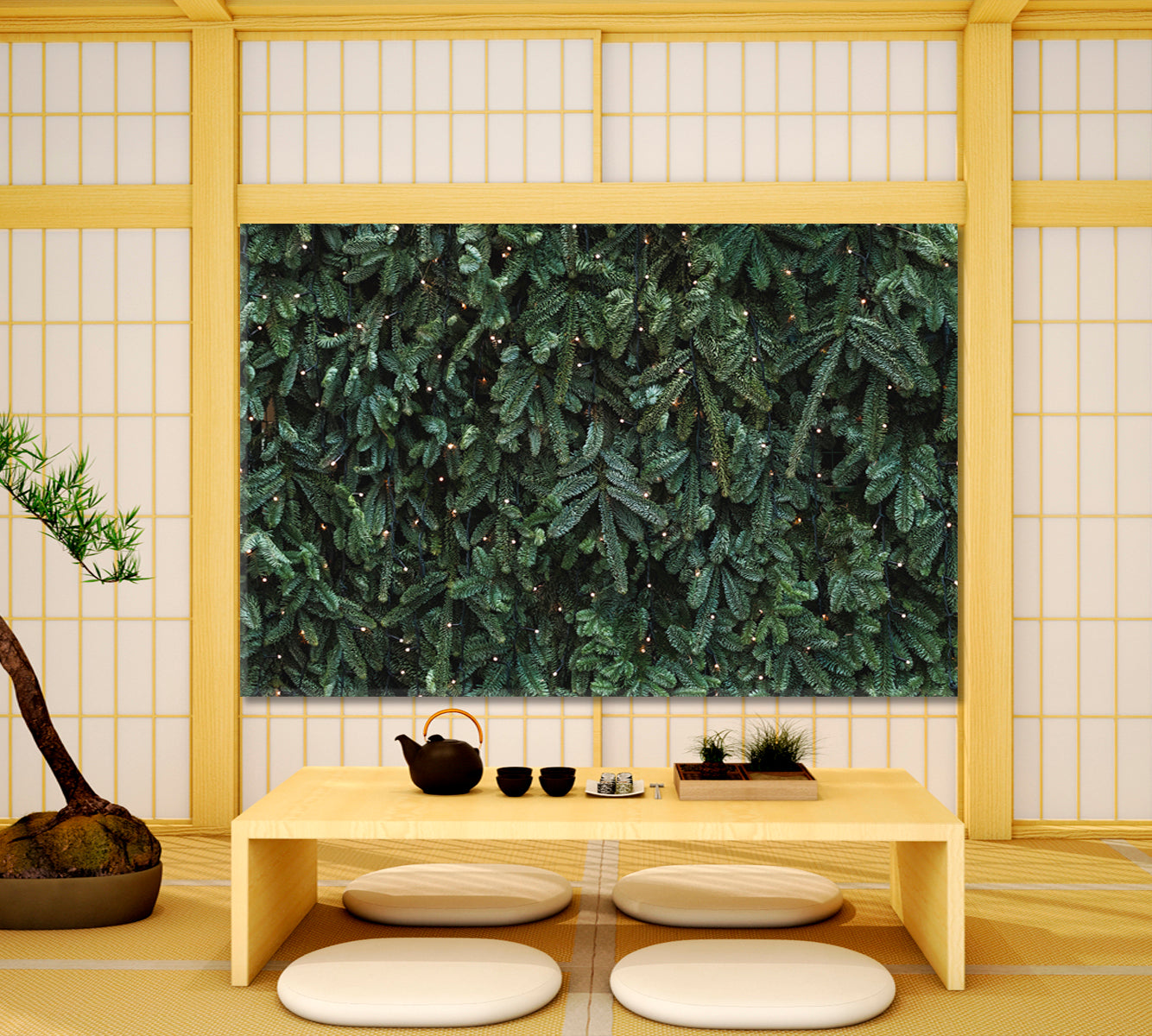 Greenery Nature Green Pine Branches Christmas Trees Fluffy Young Branch Fir Tree Fir-needle Tree, close up Floral & Botanical Split Art Artesty