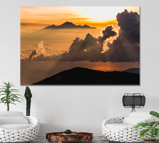 Mount Agung Volcano Rinjani Peak Sunrays Colorful Sky Panoramic Landscape Scenery Landscape Fine Art Print Artesty
