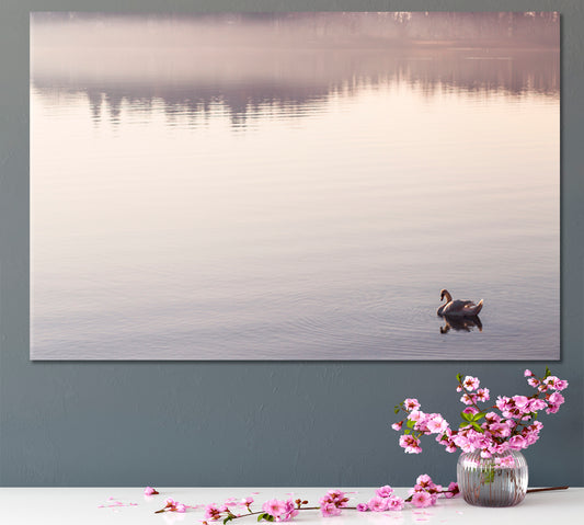 SERENITY Peaceful Landscape Water Reflection Bodensee Lake Germany Little Bird Duck Flapping Wings in the Water Scenery Landscape Fine Art Print Artesty 1 panel 24" x 16"