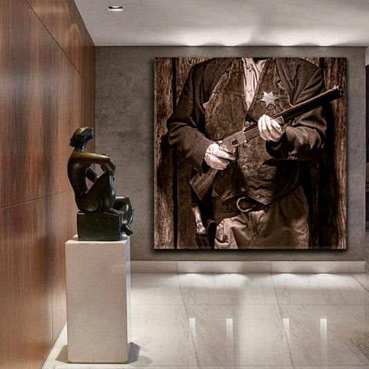 SHERIFF & RIFLE Wild West Retro Cowboy Style - S Vintage Affordable Canvas Print Artesty