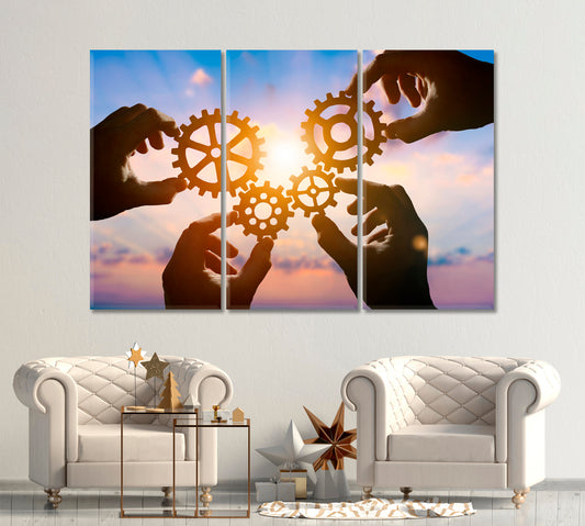 PART OF THE WHOLE Gear Wheels Solar Rays Business Concept Poster Office Wall Art Canvas Print Artesty 3 panels 36" x 24"