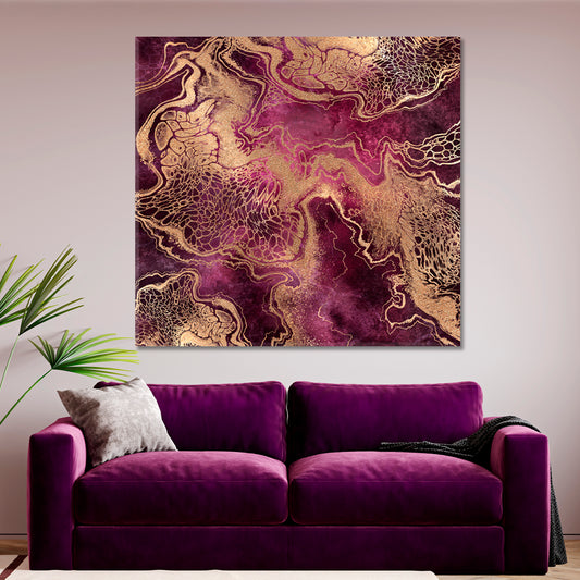 PINK PURPLE ROSE Golden Veins Marble Swirls Luxury Fashion Marbling Fluid Art, Oriental Marbling Canvas Print Artesty