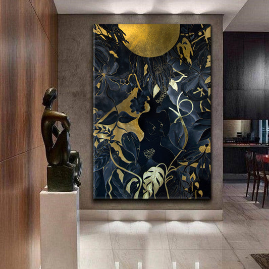 EVE GARDEN OF EDEN Black Gold Exotic Tropical Pattern Abstract Abstract Art Print Artesty