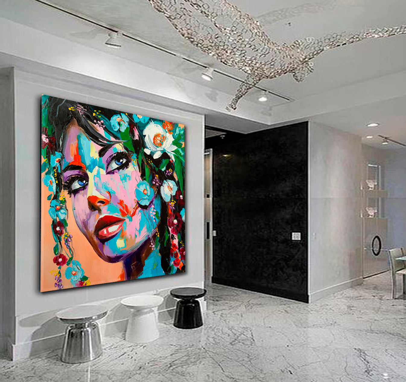 LADY OF THE FLOWERS Beautiful Fantasy Woman Stunning Contemporary Art - Square Panel Fine Art Artesty