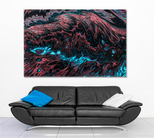 FRACTAL Turquoise Coral Black Abstract Creative Pattern Abstract Art Print Artesty 1 panel 24" x 16"