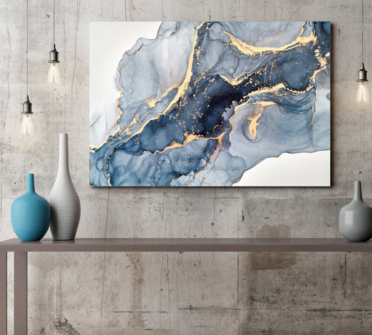 Gray Marble Clouds Oriental Art Contemporary Style Fluid Art, Oriental Marbling Canvas Print Artesty 1 panel 24" x 16"