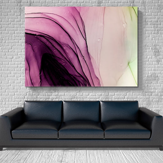 RAINBOW Ink Marbled Modern Transparent Swirls Fluid Art, Oriental Marbling Canvas Print Artesty