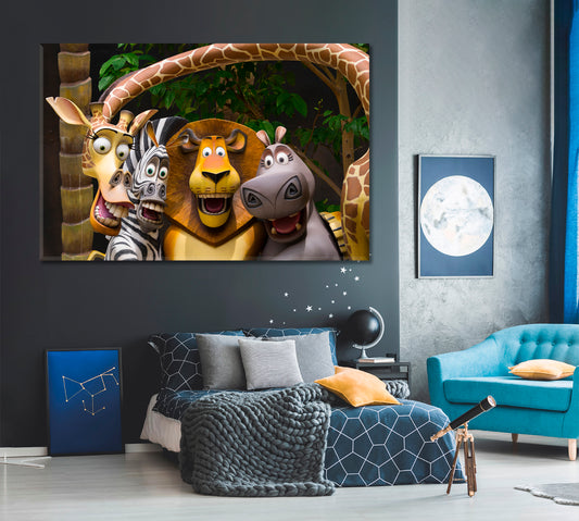 MADAGASCAR Kids Room Nursery Concept Cute Animals Cartoon Canvas Print TV, Cartoons Wall Art Canvas Artesty