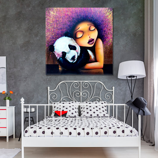 Girl & Panda Vinie and Doudou Graffiti Viniegraffiti Canvas Print | Square Panel Street Art Canvas Print Artesty 1 Panel 12"x12"