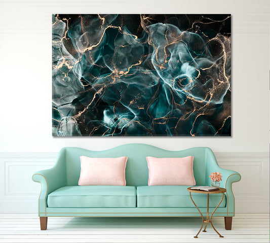 DARK CLOUDS Modern Marble Alcohol Ink Flow Fluid Art Fluid Art, Oriental Marbling Canvas Print Artesty 1 panel 24" x 16"