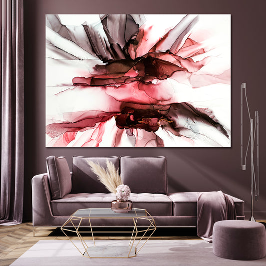MAROON TONES Modern Colorful Splash Marble Alcohol Ink Pattern Fluid Art, Oriental Marbling Canvas Print Artesty